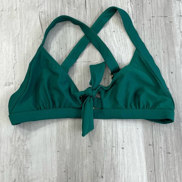 VIGOSS Emerald Green Criss Cross Key Hole Tie Front Bikini Top Bathing Suit Med - Picture 1 of 7